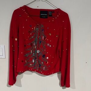 Cute UGLY Christmas sweater!!! Michael Simon Red Embellished Sweatshirt